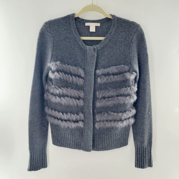 Cashmere Project Gray Cardigan Cashmere with Rabbit Fur Trim Women's Size Small - Picture 1 of 12